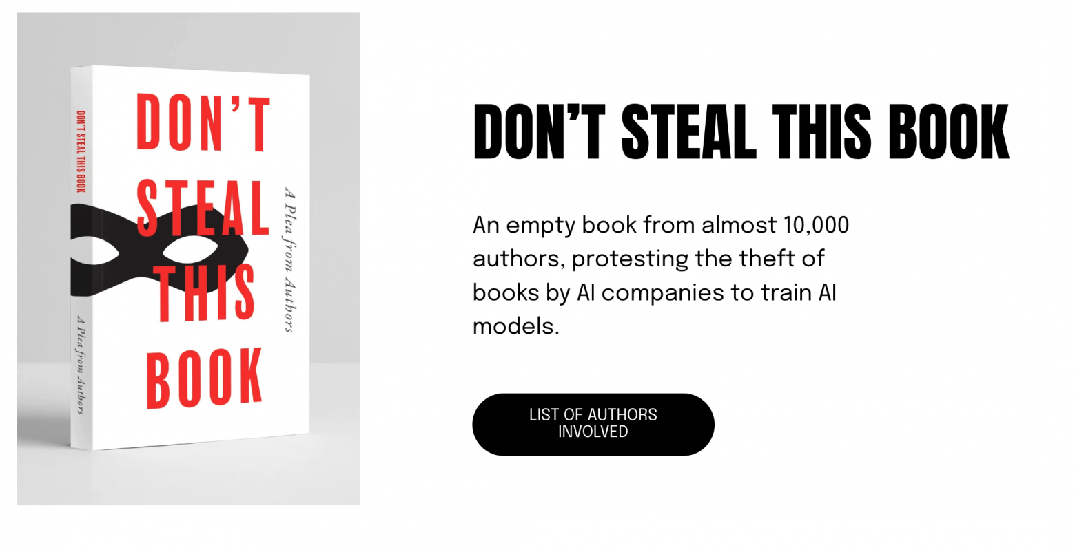 Писатели в знак протеста против ИИ опубликовали книгу «Не крадите эту книгу» без текста, но со списком участников акции - 1